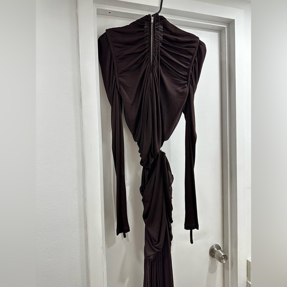 PROENZA SCHOULER Cutout Ruched Jersey Maxi Dress in Dark Brown - Picture 12 of 16